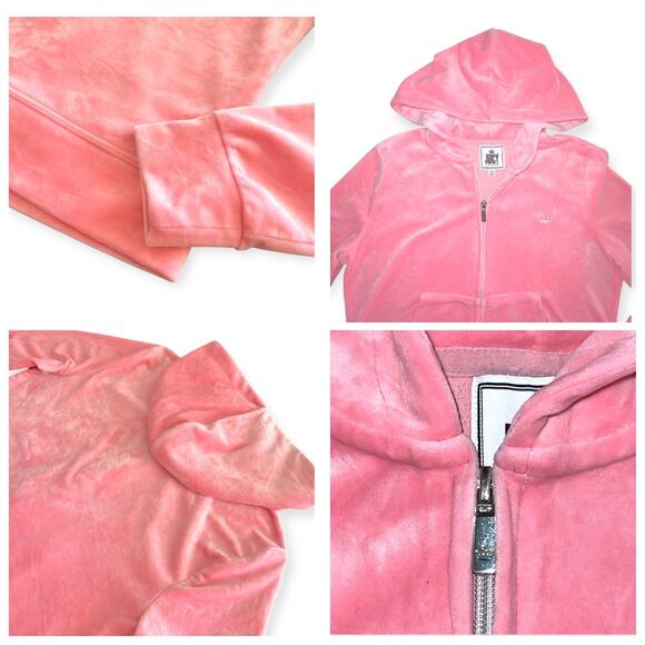 Juicy Couture Velour Track jacket Hoodie Pink Silver Crown logo Size Medium - Picture 3 of 10
